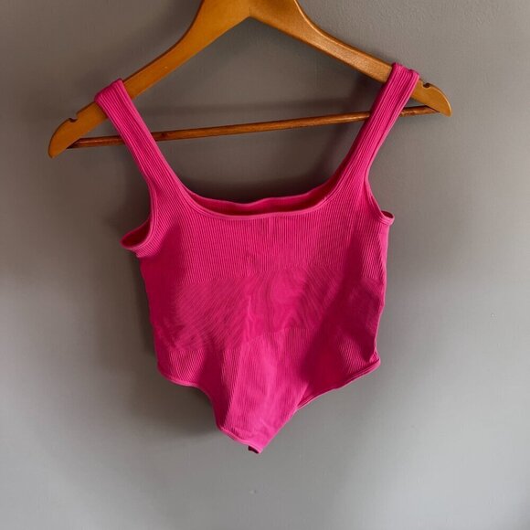 Hot Pink Ribbed Bodysuit Sleeveless Size Large - Picture 6 of 8